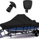Tuszom 1200D 100% Waterproof Center Console Boat Cover with Motor Cover, Tear-Proof Trailerable Boat Cover for Center Console Boat with 13-19 Windproof Straps (Black, 16' - 18.5''L, UP to 98" W)