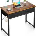 ODK Small Desk with Fabric Drawers- for Bedroom, Vanity Desk with Storage, Home Office Computer Desk for Small Spaces, 32 Inch Modern Work Writing Study Table, Vintage