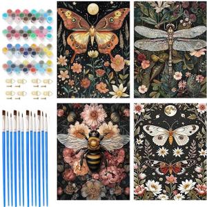 ICYANART 4 Pack Paint by Numbers kit for Adults, Insect Adult Paint by Number Kits, DIY Acrylic Oil Painting by Number for Adults Home Wall Decor Gift 12x16 inch