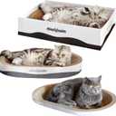 3PCS 23.6 Inch Extra Large Cat Scratcher Bed,Big Cats Box with Corrugated Scratch Pad, Scratching Lounge Bed,Oval Shape Cat Scratcher Bowl