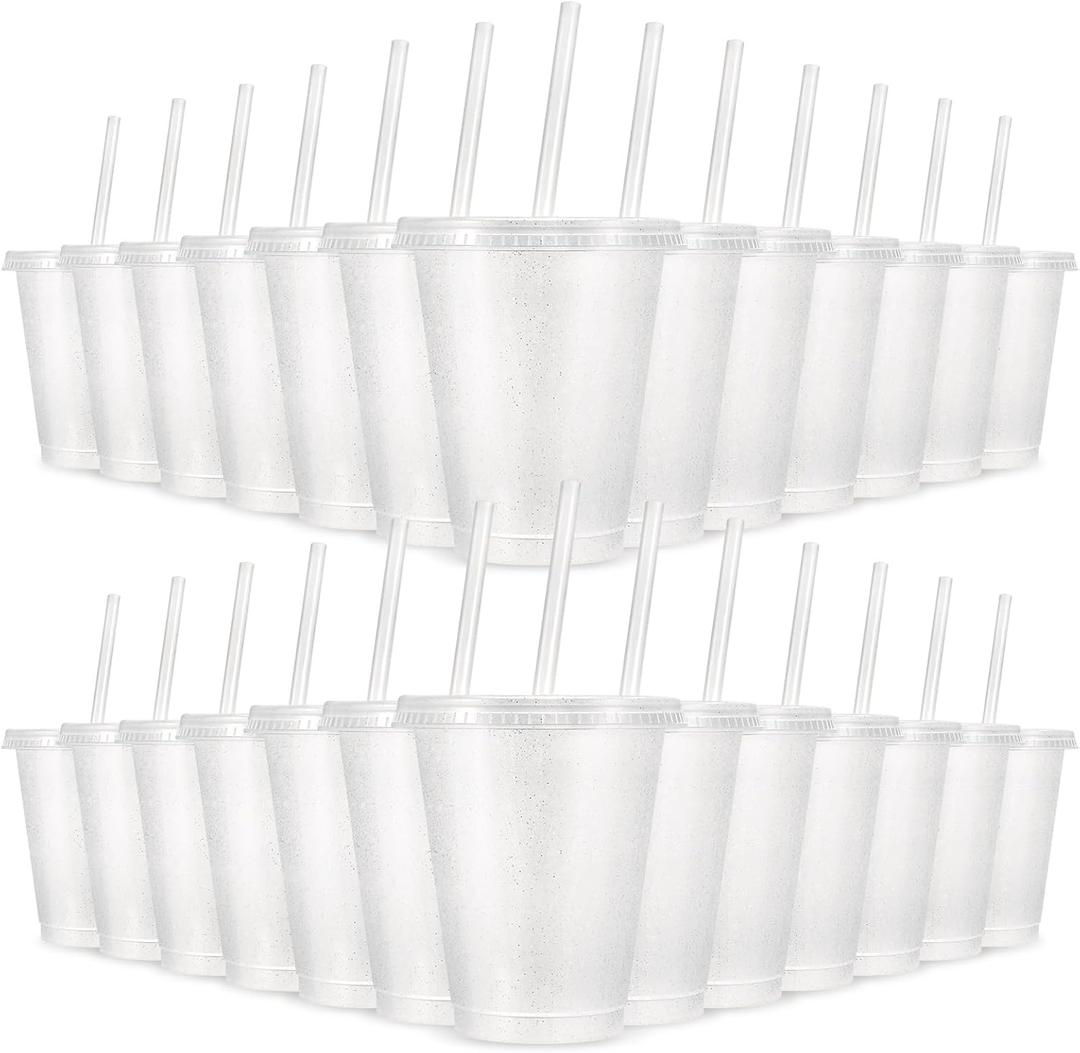 24 Pcs Plastic Tumblers with Lids and Straws, Reusable Cups with Lids Plastic Colorful Cups for Party Birthday, Iced Coffee Cup Travel Mug Cold Drink Tumblers Bulk (16 oz, White)