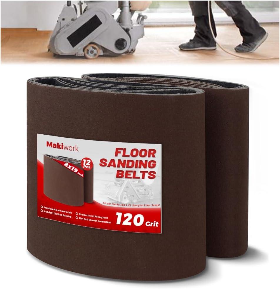 8 inch x 19 inch 120 Grit Sanding Belts, 12 Pack, EZ 8 Drum Sander Sandpaper Rolls for Woodworking and Floor Polishing, Aluminum Oxide Sander Sleeves