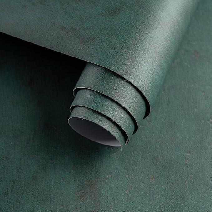 Dark Green Peel and Stick Wallpaper 48"x197" Matte Extra Thick Art Deco Contact Paper Waterproof Self-Adhesive Removable Pure Green Vinyl Wallpaper 3D Textured for Cabinet Studio Farmhouse