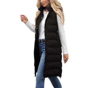 Ciguo Long Vest for Women Sleeveless Winter Long Puffer Vest Lightweight Warm Zip Up Hooded Jacket (Small, Black)