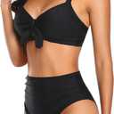 Tempt Me Two Piece Swimsuits - High Waisted Bikini Tummy Control Full Coverage Bathing Suits Ruched Tie Knot Swimwear (Black, XXL)