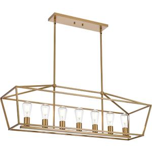 Gold Chandelier, Modern 7 Lights Metal Light Fixture for Dining Room Farmhouse Metal Kitchen Island Lighting Large Rectangle Hanging Pendant Lighting for Living Room Foyer Bedroom