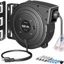 DEWENWILS Retractable Extension Cord Reel, 50FT Heavy Duty Power Cord, 14/3AWG SJTOW, Lighted Triple Tap Outlets, 13 Amp Circuit Breaker, Ceiling/Wall Mount, UL Listed