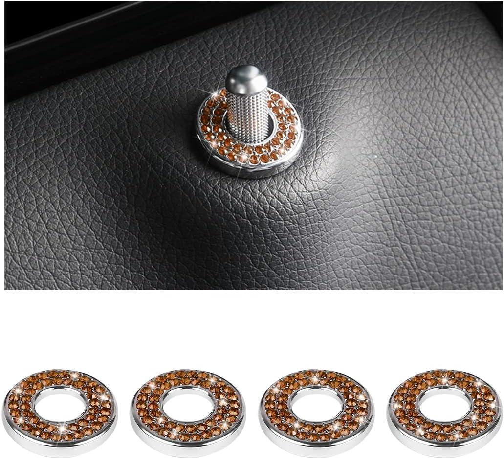 4PCS Bling Inner Car Door Lock Cover Stickers, Rhinestones Pull Rod Bolt Decorations, Crystal Auto Decals for Women Girls, Sparkly Car Door Lock Pin Caps for C Class C200L GLC260 C260L (Brown)