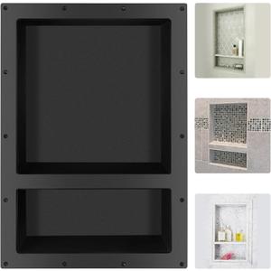 Suteck Shower Niche, 25" x 17" 3.8" Outer Size, Actual Size 14" + 16.5"(Big Grid) 14"+ 6" (Small Grid) Tile Ready Recessed Shower Shelf Bathroom Niche Box for Organization