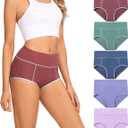 5pcs POKARLA Womens Cotton Underwear High Waist Full Coverage Briefs Soft Breathable Postpartum Panties Stretch Underpants (Medium, Multicolored,  5pack)