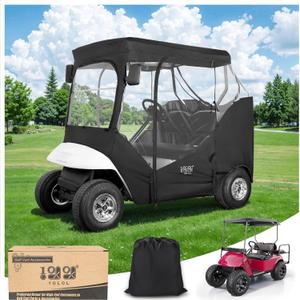 10L0L 2 Passenger Golf Cart Enclosure for EZGO TXT & RXV, 600D Waterproof Golf Cart Rain Cover, Heavy Duty Driving Enclosure, Snowproof Windproof, with Clear PVC Windows & Tail Light Panel - Roof 59 (Black)