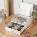 Jewelry Box with Mirror, Flip-Linked Jewelry Display Storage Box, 2 Tier Jewelry Organizer with Velvet Lining for Earring Necklace Bracelet, Ideal Gift for Girls, Wife, Daughter