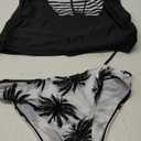 Womens Two-Piece Tankini Set Cow Skull with Leopard Print Sets Swimwear Tankini Top Sets Swimwear (Large, Black)