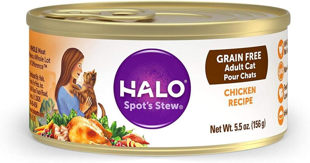 Halo Grain Free Soft Pate, Adult Cat Wet Food, Chicken in Broth Recipe, 5.5 oz, Case of 12, BBD 04/13/2029