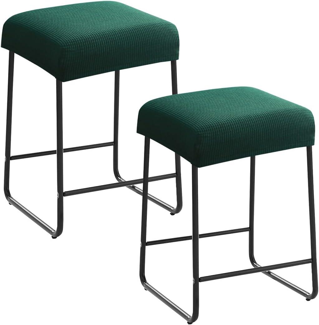 Levoberg Bar Stool Cover Rectangle Stretch Vanity Stool Cover Counter Height Barstool Slipcovers Rectangular Kitchen Counter Saddle Seat Cover for Wooden Metal Bench Set of 2 Dark Green