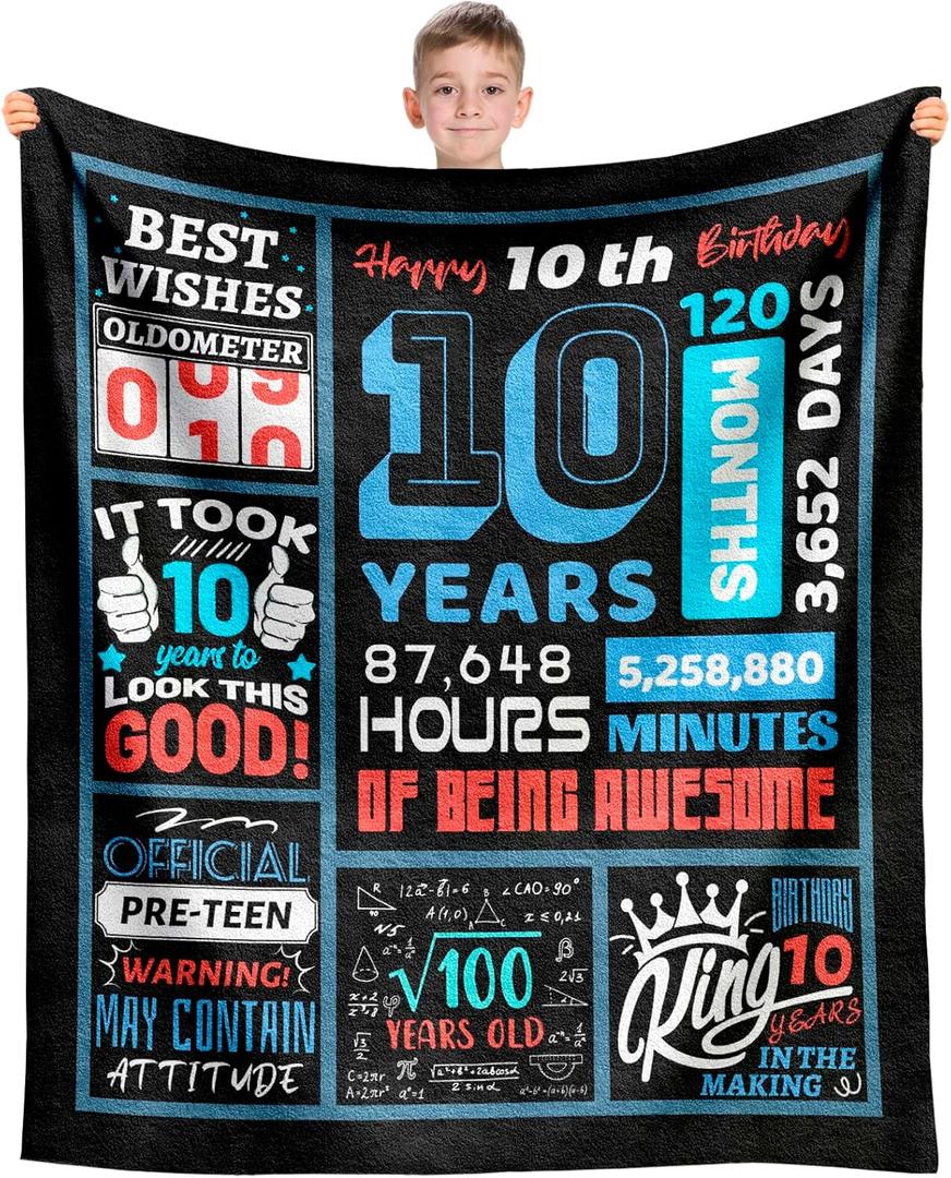 10 Year Old Boy Birthday Gift, Gifts for 10 Year Old Boys, 10th Birthday Gifts for Boy Blanket 60" x 50", 10 Yr Old Bday Presents, Boys Ten Year Old Bday Gift Ideas, Best Presents Age 10