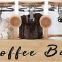 54 oz Glass Coffee Bean Storage Container with Shelf 3PCS Glass Containers with Airtight Locking Clamp Lid Spoons Coffee Canister Set Jars for Kitchen Food Storage Tea Sugar Wood