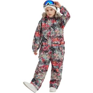 SNBOCON Kids Waterproof Colorful One Piece Coveralls Ski Suits Snowsuits Winter Jumpsuits Snowboarding (140cm, Flowers)