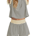 2 Piece Lounge Set Women Stripe Knit Short Sleeve Tee Shirts Shorts Casual Summer Loungewear Shorts Sets, Large, Beige 