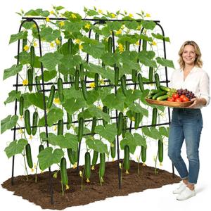 62" Hx62 L Cucumber Trellis for Raised Bed, U-Shape Garden Trellis for Climbing Plants Outdoor, Metal Arch Plant Support with Netting for Cucumbers, Beans, Tomatoes & Climbing Vegetables (Black)