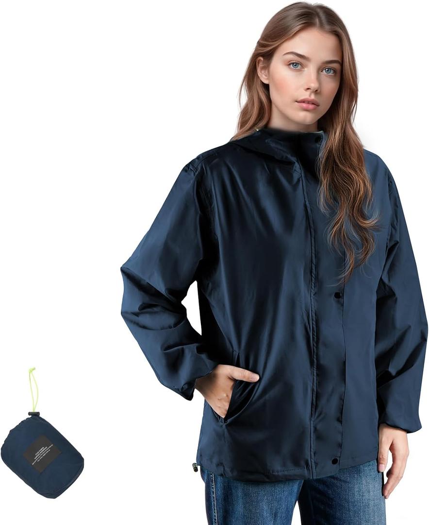 SOPPY Rain Jacket Women Waterproof Jacket With Hood Lightweight Raincoat with Pockets Windbreaker Breathable Rain Coats (Black, L)