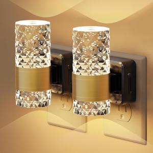 LED Night Lights Plug into Wall 2 Pack, Acrylic Nightlight with Dusk to Dawn Sensor, 0-100LM Stepless Dimmable, 3000K Soft Light, Wall Sconce Night Light Plug in for Bathroom Hallway Room