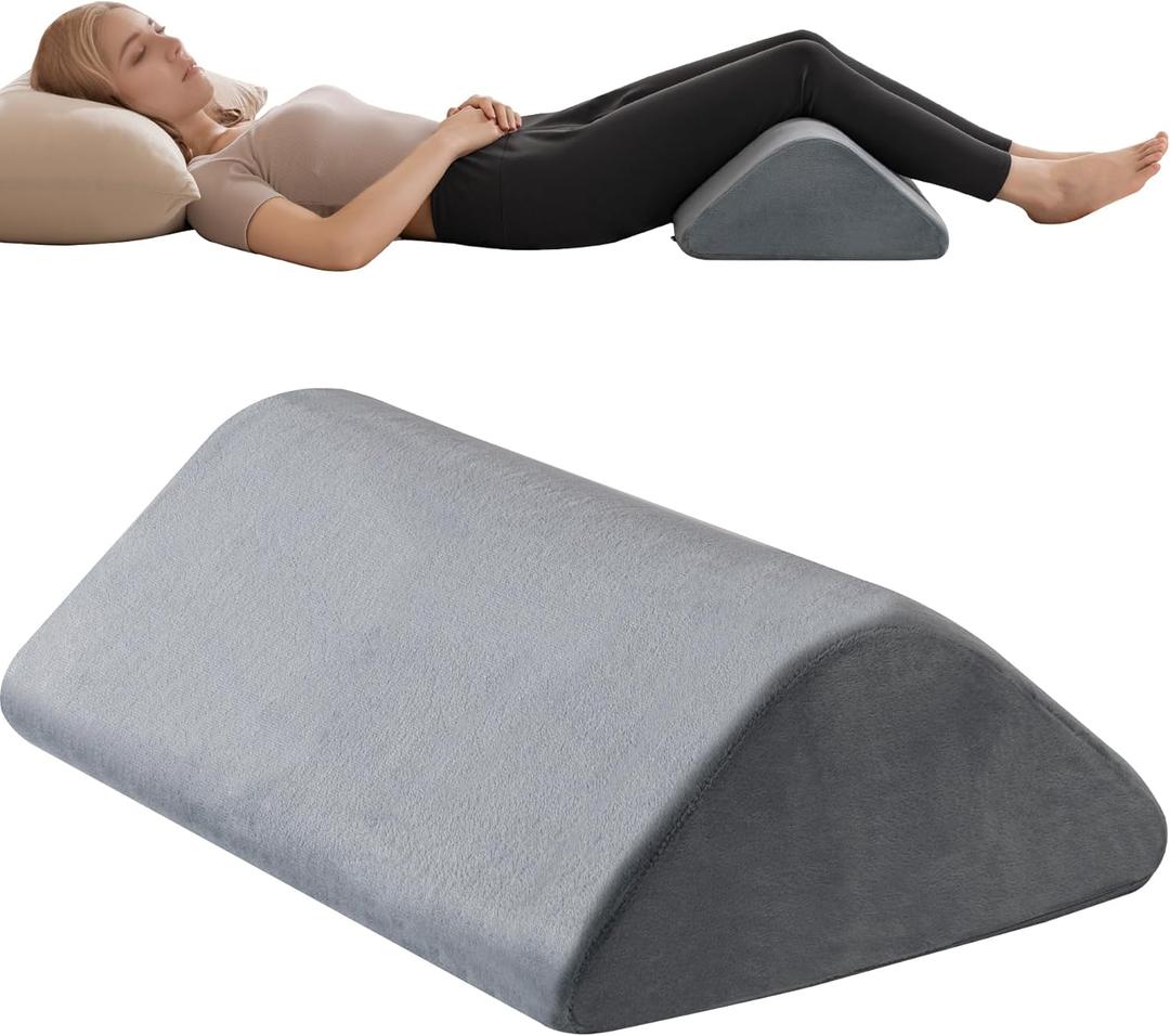 Knee Wedge Pillow 6.3'' for Post-Surgery Recovery-Leg Elevation Support for Sleep Position, Alleviating Lower Back & Hip Pain Enhancing Circulation in Ankles Legs Triangle Pillow with Removable Cover (19.7*14.2*6.3 Inchfor height under 5'3", Dark Grey)