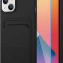 MZELQ Compatible with iPhone 14 Case TPU Card Holder Wallet Cover,Camera Protection + Screen Protector Soft Card Slot Phone Case -Black