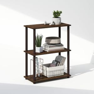 Furinno Turn-N-Tube Book Shelf, 3-Tier Bookshelf, Bookcase with Multipurpose Compact Display Rack, 11.6 x 23.6 x 29.6, for Living Room, Bedroom, Home Office, Walnut/Brown, 3-Tier Round Tube