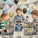 150PCS Race Car Birthday Party Decorations - Black and White Checkered Plates and Napkins for 50 Guests, Disposable Tableware Supplies for Birthdays, Game Day, and Racing-Themed Parties