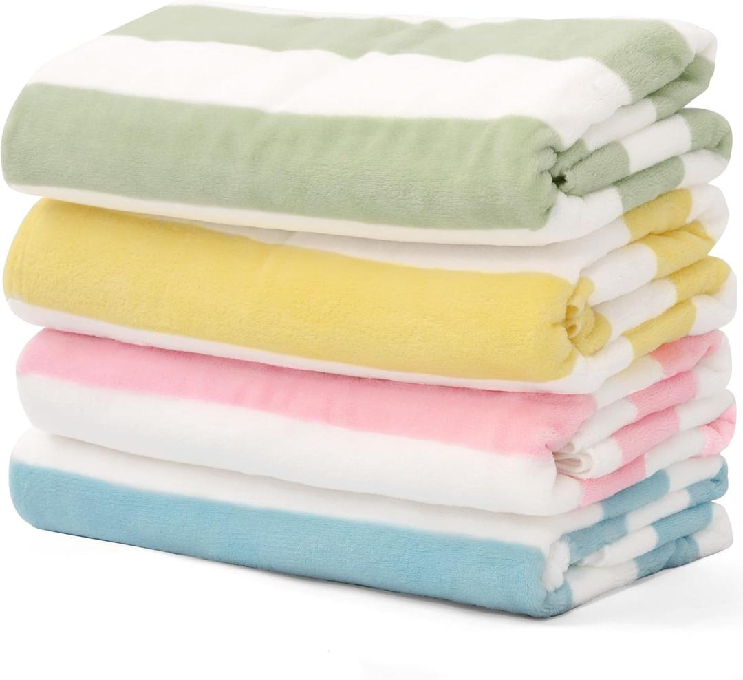 Touchat 4 Pack Cabana Stripe Beach Towels,30 by 60 Inches, Oversized Microfiber Towels Set for Pool,Super Absorbent Bath Towels for Bathroom,Kids and Adult,4 Colors (Pink+blue+green+yellow)