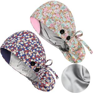 Satin Lined Scrub Caps with Buttons & Sweathand, Surgical Caps for Women