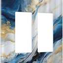 Abstract Blue Granite Luxury Watercolor Marble Texture Print 2 Gang Rocker Decora Light Switch Covers Decorative Unique Dual Outlet Covers Wall Plate Electrical Faceplate Switchplate GFCI for Kitchen