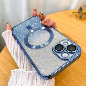 Case Fit for iPhone 14 (MagSafe Compatible) Camera Lens Protector Glitter Bling Plating Full Body Shockproof Protection Anti-Scratch Case for iPhone 14 6.1 Inch - Blue