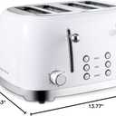 Roter Mond 4 Slice Toaster Retro Stainless Steel with Bagel Defrost Cancel Function, 6 Browning Settings, Extre Wide Slot and Removable Crumb Tray, White, ST033