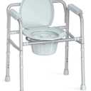HOMLAND 3-in-1 Bedside Commode with Sturdy Dual-Crossbar Support Construction, Stable Commode Toilet with 7.5Qt Bucket, 350 Lbs Bedside Commodes for Seniors, Silver