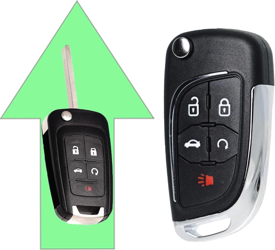 Key Fob Shell Case Replacement Fits for Chevy Camaro Cruze Equinox Impala Malibu 2010-2019 GMC Terrain Buick Encore Lacrosse Regal Verano Keyless Entry Remote Control 5 Button Flip Cover CAE