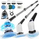 YKYI Electric Spin Scrubber,Cordless Cleaning Brush,Shower Cleaning Brush with 8 Replaceable Brush Heads,Power Scrubber 3 Adjustable Speeds,Adjustable & Detachable Long Handle,Voice Broadcast (White)