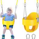 DECORLIFE Toddler Swing - High Back Full Seat for Ages 1-3, 330lb Capacity, Baby Infant Swing Outdoor with Safety Design, Plastic-Coated Chains, Carabiners for Backyard, Garden-Yellow