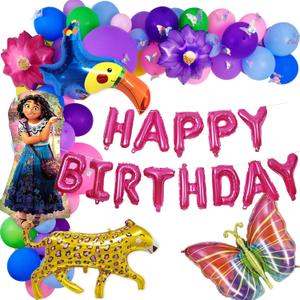 HOMEZZO Magic House Birthday Party Balloons Garland - Magic House Mirabel Themed Party Decoration, Incanto Toucan Jaguar Foil Mylar Balloon Arch, 3D Butterfly Stickers