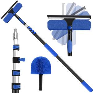 26FT High Window Washing Kit with Extension Pole, 2 in 1 Window Cleaning Squeegee Kit, Cobweb Duster with 5-20FT Telescoping Pole, High Reach Duster Kit for Outdoor, Indoor and Solar Panel Cleaning