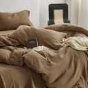 Muslin Duvet Cover Set 100% Cotton King Size,Double-Layer Linen Like Gauze Comforter Cover Brown 3 Pieces,Okeo-tex 100 Certified Duvet Cover 104"x90" with 2 Pillowcases for All Season, Brown
