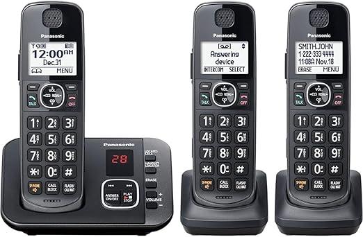 Panasonic DECT 6.0 Expandable System, Cordless Phones With Answering Machine and Call Blocking  3 Cordless Phones 3 Handsets  KXTGE633M (Metallic Black)