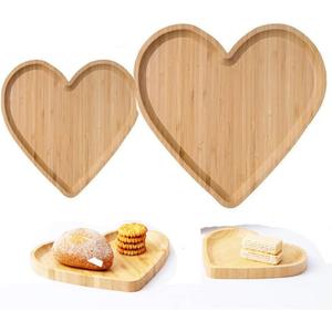 Aunewmei 2pcs Dual Purpose Heart-Shaped Bamboo Cutting Board for Cooked Food, Vegetables and Fruits