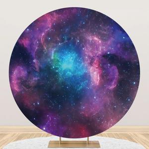 Renaiss 7.2x7.2ft Purple Nebula Round Backdrop Cover Starry Sky Deep Space Circle Photography Background Mysterious Universe Sparkling Milky Way Outer Space Theme Party Decor Arch Photo Booth Props