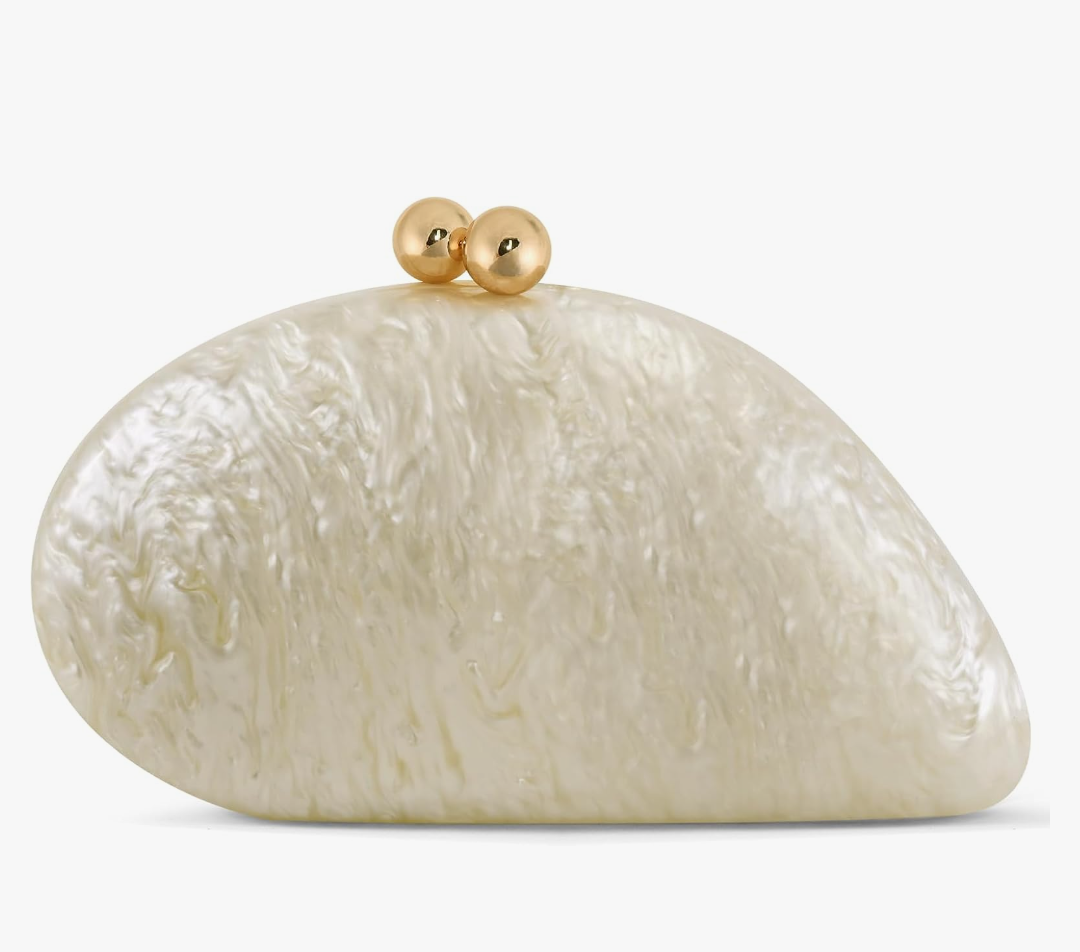 Acrylic Seashell Clutch Purse for Women, Elegant Marble Evening Bag with Gold-Tone Magnetic Clasp, Wedding Party Clutch Handbags, White