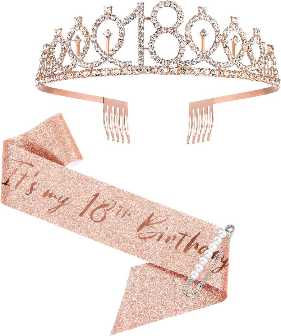 Rose Gold Birthday Sash Crown 18 & Fabulous Sash and Tiara for Girls, 18th Birthday Gifts for Party Favor Supplies