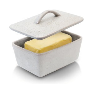 Ceramic Butter Dish with Lid for countertop, Vintage European Butter Holder, 5.55" Large Covered Butter Container,Farmhouse Decor,Dishwasher Safe (Grey)
