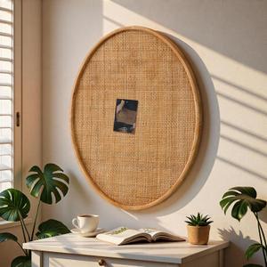 SOFE Oval Woven Rattan Bulletin Board, 20x26 Boho Pin Boards, 26" x 20.1"