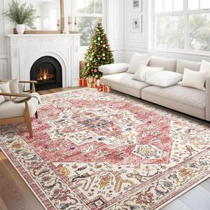 Area Rug 5'x7', Machine Washable, Non Slip, Foldable, Brick Red